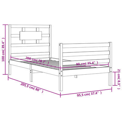 vidaXL Rám postele s čelem bílý 90 x 200 cm masivní dřevo