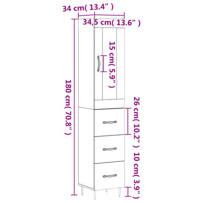 vidaXL Skříň highboard kouřový dub 34,5 x 34 x 180 cm kompozitní dřevo