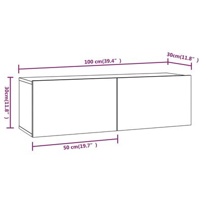 vidaXL Nástěnné TV skříňky 2 ks dub sonoma 100x30x30 cm