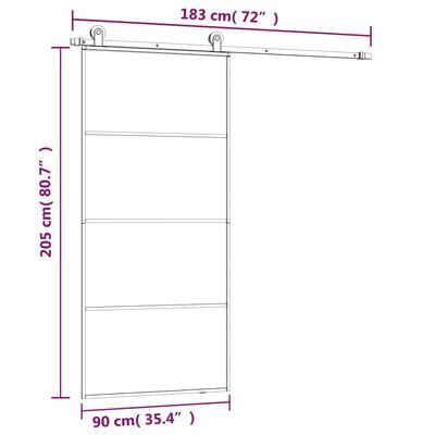 vidaXL Posuvné dveře s kováním 90x205 cm ESG sklo a hliník