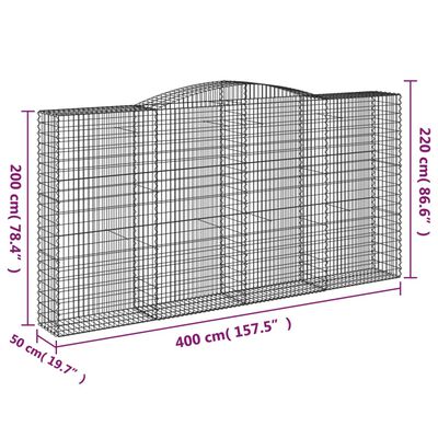 vidaXL Klenuté gabionové koše 6 ks 400x50x200/220cm pozinkované železo