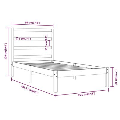 vidaXL Postel bez matrace bílá 90 x 200 cm masivní borovice