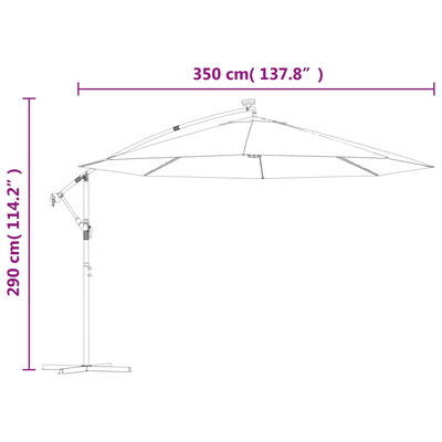 vidaXL Konzolový slunečník s LED světly a kovovou tyčí 350 cm pískový