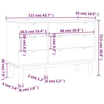 vidaXL Zásuvková komoda OTTA hnědá a šedá 111x43x73,5 cm borové dřevo