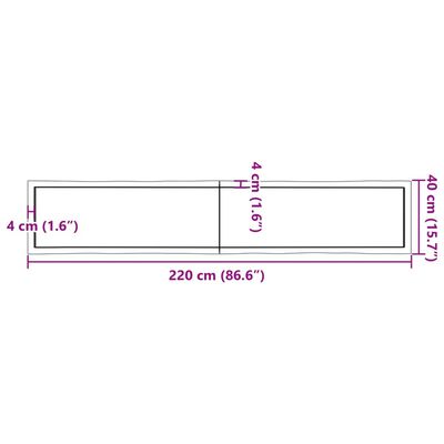 vidaXL Stolní deska hnědá 220x40x(2-6)cm ošetřený dřevo živá hrana