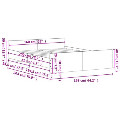 vidaXL Rám postele s hlavovým a nožním čelem kouřový dub 160 x 200 cm