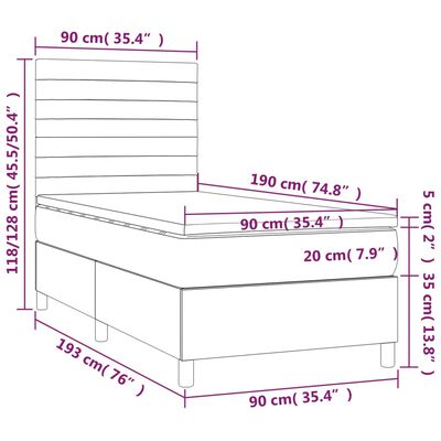 vidaXL Box spring postel s matrací a LED krémová 90x190 cm textil