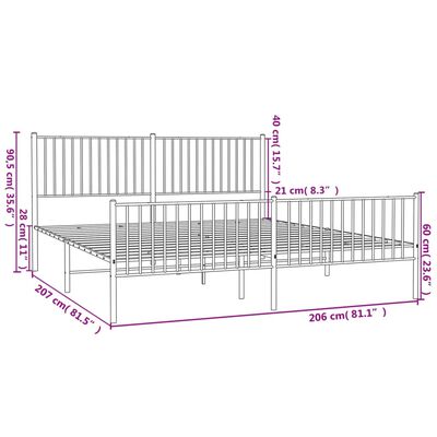 vidaXL Kovový rám postele s hlavovým a nožním čelem bílý 200 x 200 cm