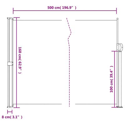 vidaXL Zatahovací boční markýza terakotová 160 x 500 cm