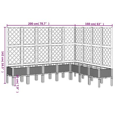 vidaXL Zahradní truhlík s treláží bílý 200 x 160 x 142 cm PP