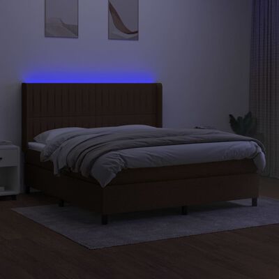 vidaXL Box spring postel s matrací a LED tmavě hnědá 180x200 cm textil