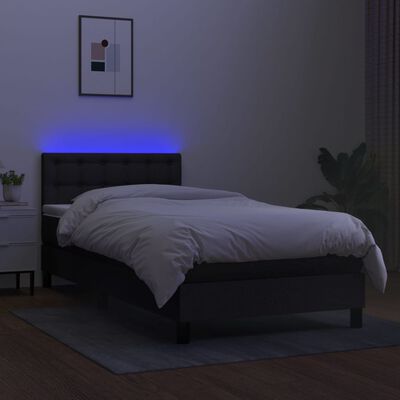 vidaXL Box spring postel s matrací a LED černá 90x190 cm textil