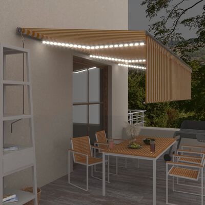 vidaXL Automatická markýza s roletou+LED+senzor větru 6x3 m žlutobílá