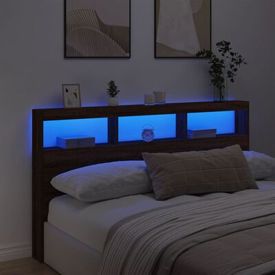 vidaXL Čelo postele s úložným prostorem a LED hnědý dub 180x17x102 cm