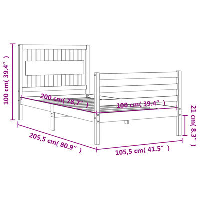 vidaXL Rám postele s čelem 100 x 200 cm masivní dřevo