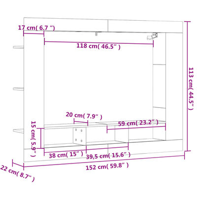 vidaXL TV skříňka šedá sonoma 152 x 22 x 113 cm kompozitní dřevo