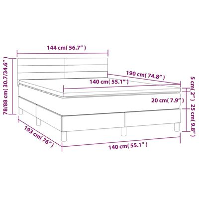 vidaXL Box spring postel s matrací a LED modrá 140x190 cm textil