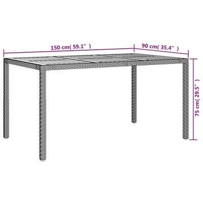 vidaXL Zahradní stůl 150 x 90 x 75 cm polyratan a akáciové dřevo šedý