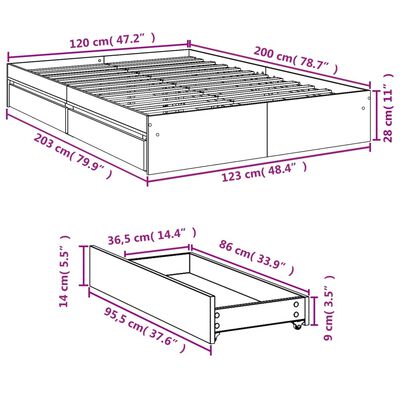 vidaXL Rám postele se zásuvkami šedý sonoma 120 x 200 cm kompozit