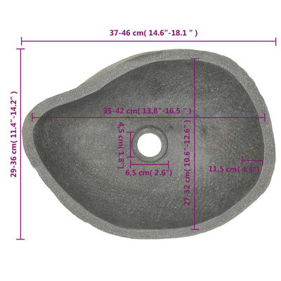 vidaXL Umyvadlo říční kámen oválné (37–46) x (29–36) cm