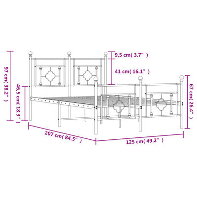 vidaXL Kovový rám postele s hlavovým a nožním čelem bílý 120 x 200 cm