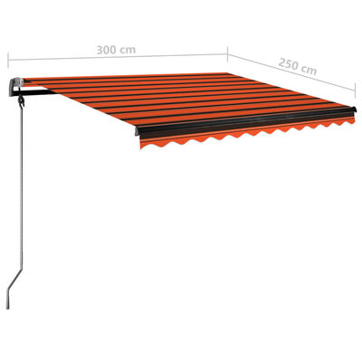 vidaXL Ručně zatahovací markýza s LED 300 x 250 cm oranžová a hnědá