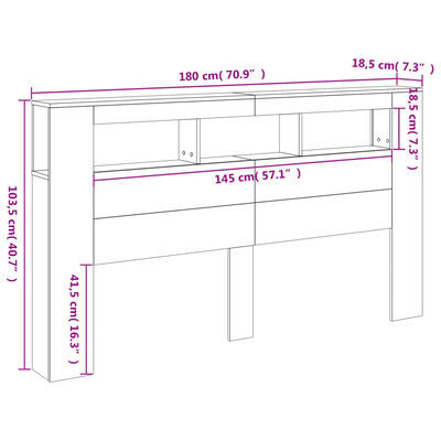 vidaXL Čelo postele s LED hnědý dub 180x18,5x103,5 cm kompozitní dřevo