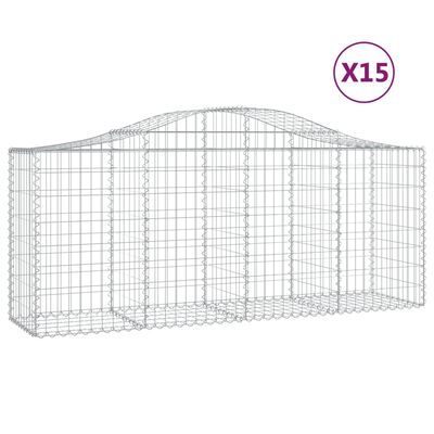 vidaXL Klenuté gabionové koše 15ks 200x50x80/100 cm pozinkované železo