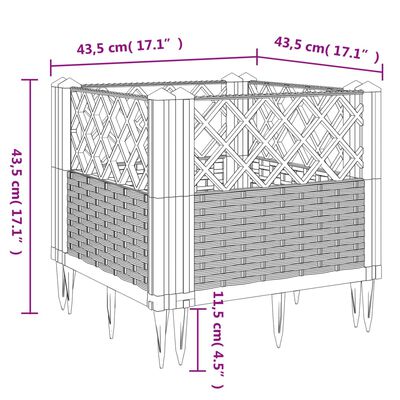 vidaXL Zahradní truhlík s kolíky šedý 43,5 x 43,5 x 43,5 cm PP