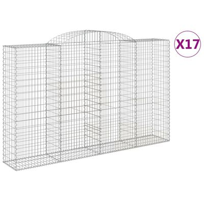 vidaXL Klenuté gabionové koše 17ks 300x50x180/200cm pozinkované železo