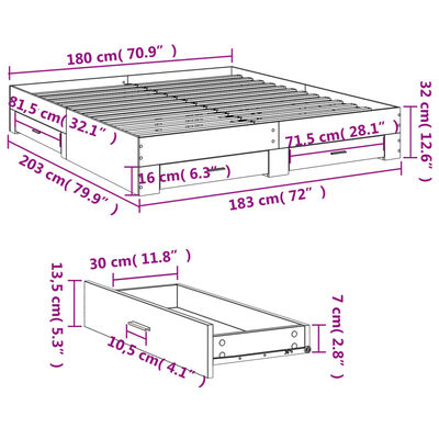 vidaXL Rám postele se zásuvkami dub sonoma 180x200 cm kompozitní dřevo