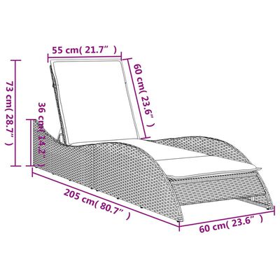 vidaXL Zahradní lehátko s poduškou béžové 60 x 205 x 73 cm polyratan