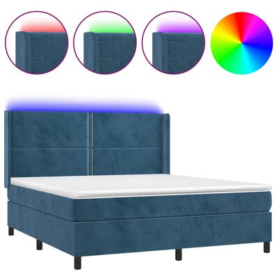 vidaXL Box spring postel s matrací a LED tmavě modrá 160x200 cm samet