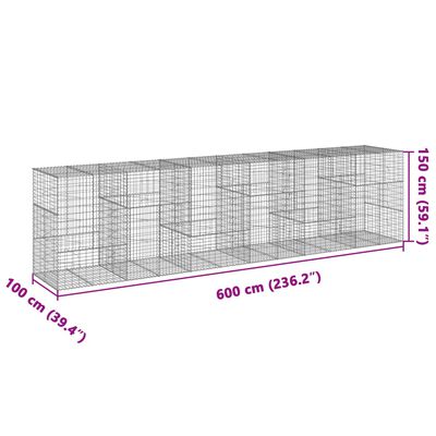 vidaXL Gabionový koš s víkem 600 x 100 x 150 cm pozinkované železo