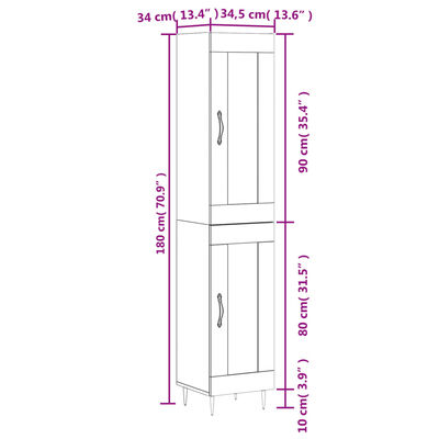 vidaXL Skříň highboard dub sonoma 34,5 x 34 x 180 cm kompozitní dřevo