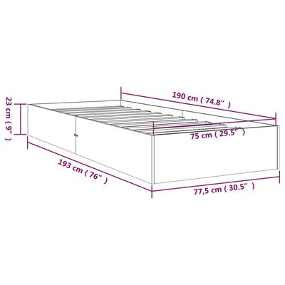 vidaXL Rám postele šedý masivní dřevo 75 x 190 cm Small Single