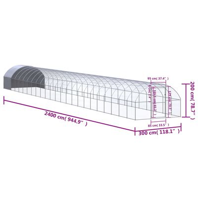 vidaXL Venkovní klec pro kuřata 3 x 24 x 2 m pozinkovaná ocel