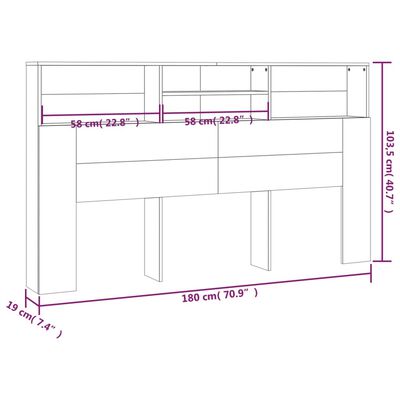 vidaXL Čelo postele s úložným prostorem černé 180 x 19 x 103,5 cm