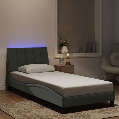 vidaXL Rám postele s LED osvětlením tmavě šedý 90 x 190 cm samet