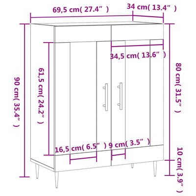 vidaXL Příborník bílý 69,5 x 34 x 90 cm kompozitní dřevo