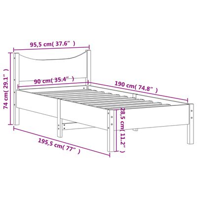 vidaXL Postel bez matrace voskově hnědá 90 x 190 cm masivní borovice