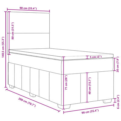 vidaXL Box spring postel s matrací světle šedá 90x200 cm textil