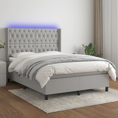 vidaXL Box spring postel s matrací a LED světle šedá 140x190 cm textil