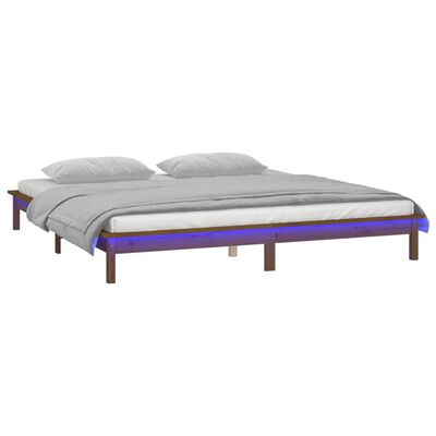 vidaXL Rám postele s LED medově hnědý 135x190 cm Double masivní dřevo