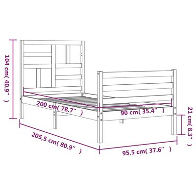 vidaXL Rám postele s čelem bílý 90 x 200 cm masivní dřevo