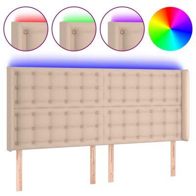 vidaXL Čelo postele s LED cappuccino 203 x 16 x 118/128 cm umělá kůže