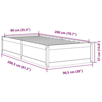 vidaXL Postel bez matrace 90 x 200 cm masivní borovice