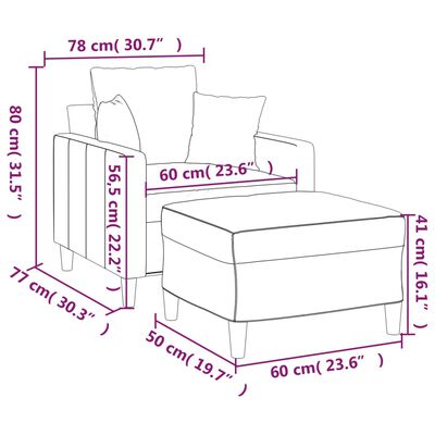 vidaXL Křeslo s podnožkou tmavě šedé 60 cm samet