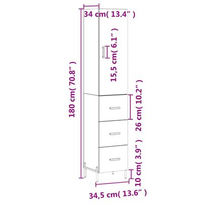 vidaXL Skříň highboard bílá 34,5 x 34 x 180 cm kompozitní dřevo