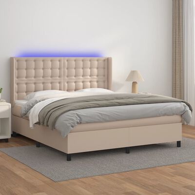 vidaXL Box spring postel matrace a LED cappuccino 160x200cm umělá kůže